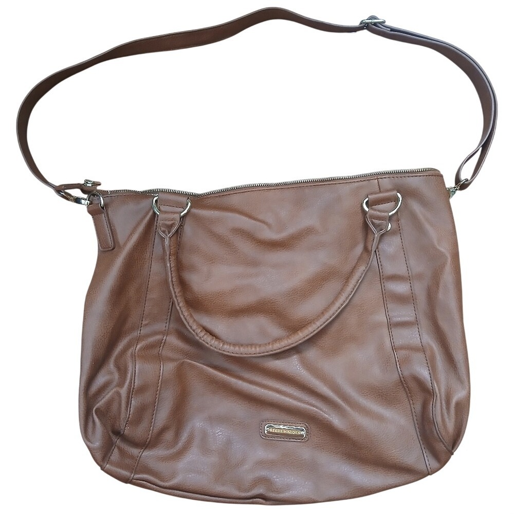 Steve Madden Hobo Bag Womens Large Brown Faux Leather Crossbody Chevron Lining